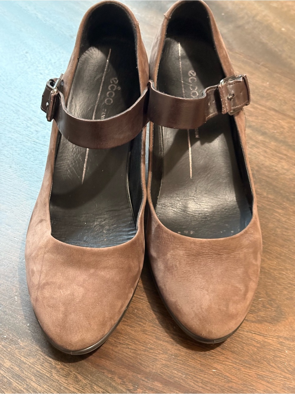 Ecco Brown Suede Mary Jane Flats with Buckle Strap